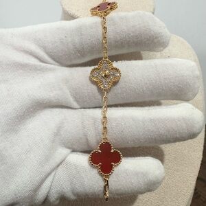 18K RG plated over silver 925 bracelet with red stone/ cubic zirconia clover